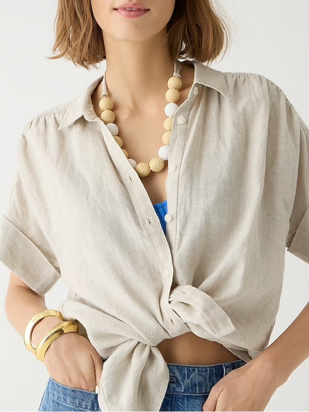 J.Crew Relaxed-fit short-sleeve Baird McNutt Irish linen shirt in flax size L - Picture 2 of 6